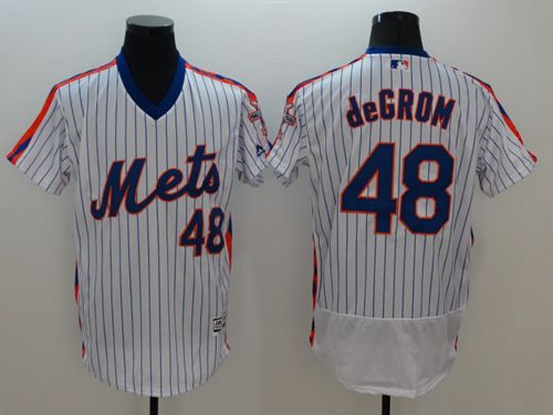 Mets #48 Jacob DeGrom White(Blue Strip) Flexbase Authentic Collection Alternate Stitched MLB Jersey